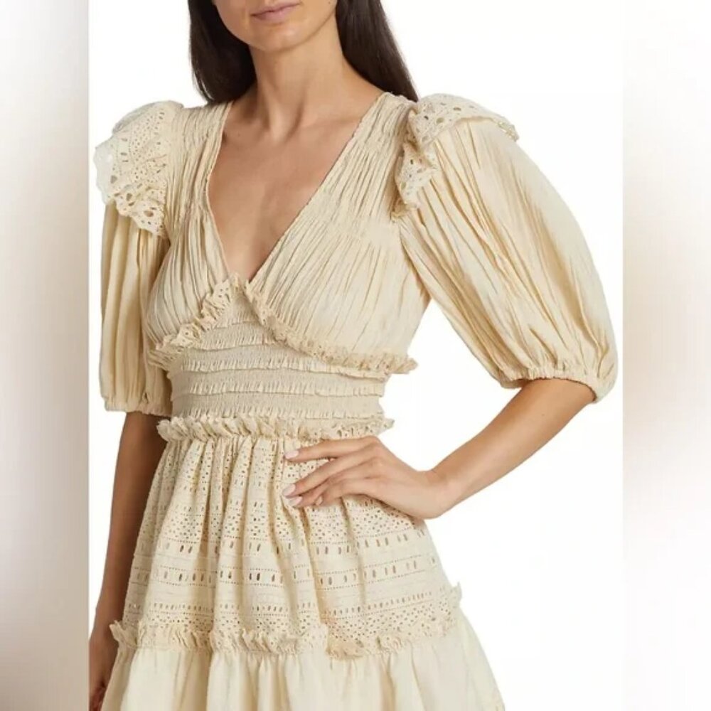 SEA NY Marley Pleated Smocked Mini Dress Cream Women's Sz 6 NWT - Picture 4 of 12